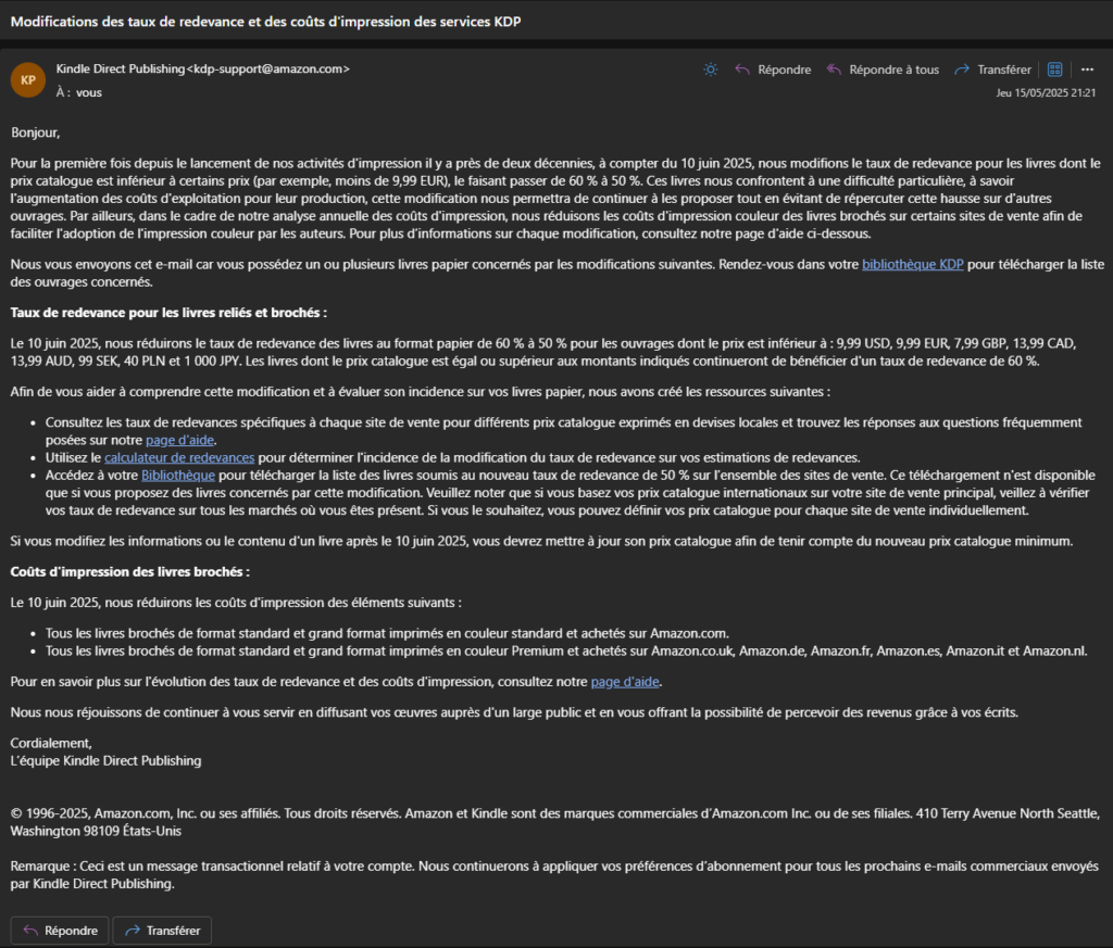 Mail d'Amazon du 15.05.2025