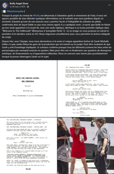 "Buffy: New Sunnydale", on décortique une annulation surprise de Hulu Extraits du script de "Buffy: New Sunnydale", publiés par la page Facebook "Buffy Angel Show"