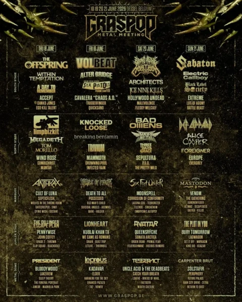 Graspop Metal Meeting 2026 L'affiche du Graspop Metal Meeting 2026